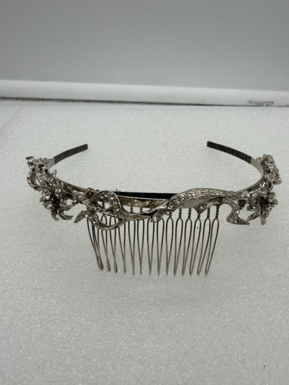 Nelson D'Leon Designs Bridal Headpiece Tiara Headband Silver Rhinestone
